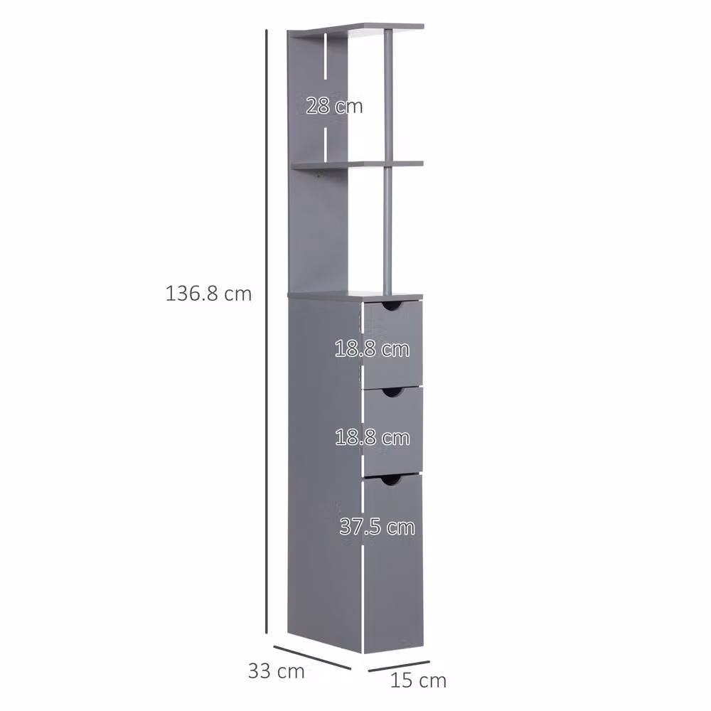 STILVORA Grey Modern Freestanding Bathroom Storage Cabinet with Internal Shelves, Drawers and Hinged Doors – 2