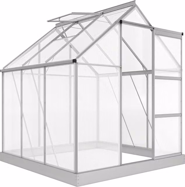 Outsunny Silver Walk-In Polycarbonate Greenhouse with Aluminium Frame, Sliding Door and Window, W/D/H: 182.88 x 190 x 205 cm – 1