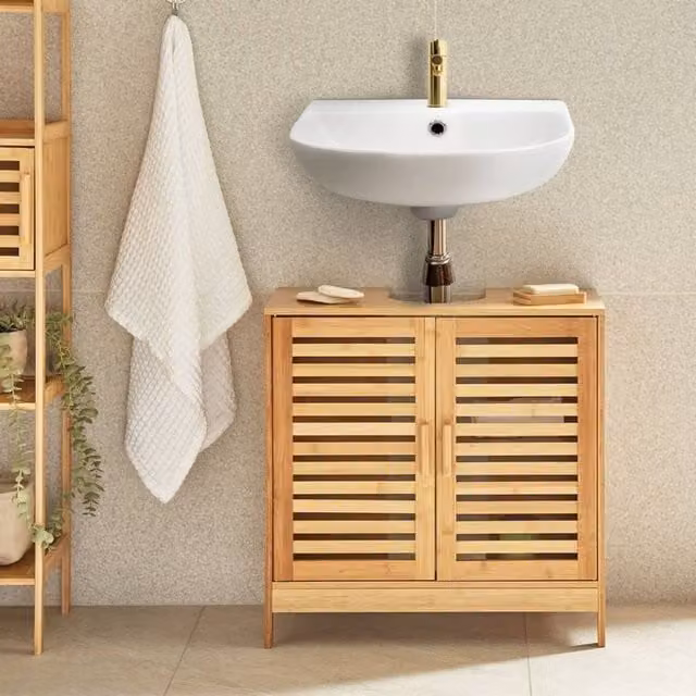 Wyld and Coco Bamboo Washbasin Cabinet, Brown, W: 60 cm, D: 30 cm, H: 60 cm