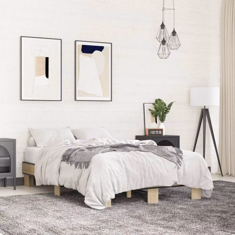 Berkfield Home Durable Sonoma Oak Bed Frame in Light Tan, Small Double, W/D/H: 120 x 200 x 30 cm – 1