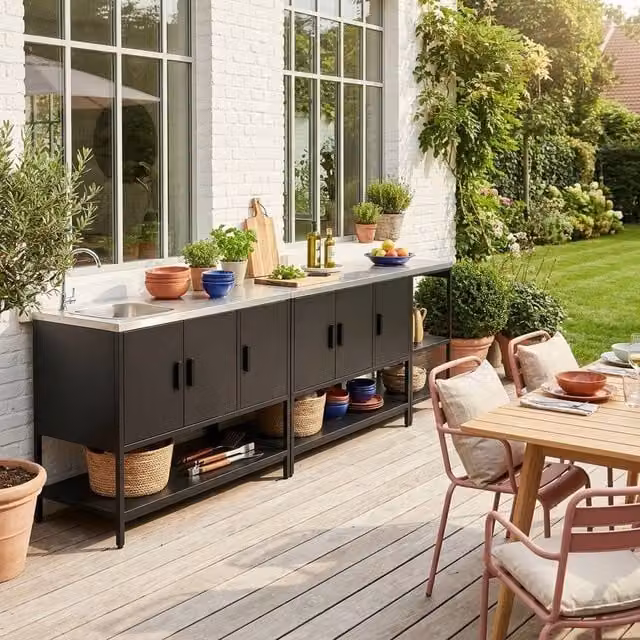 sweeek 3-Module Stainless Steel Outdoor Kitchen in Black, W/D/H: 120 x 51 x 142 cm