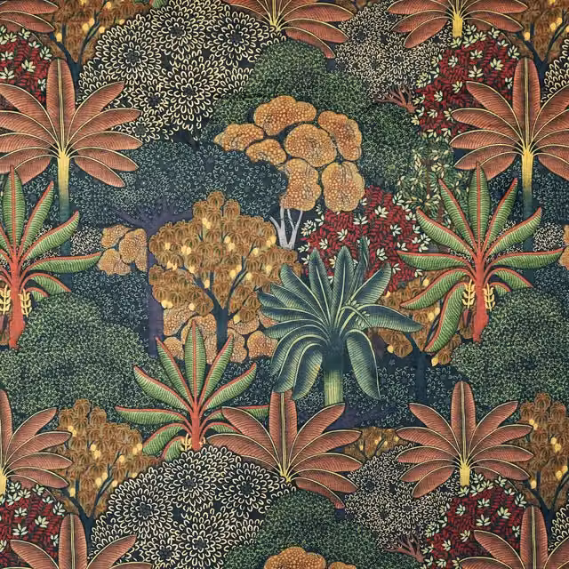 Linda Barker Treasure Garden Navy Blue Floral Velvet Print Fabric