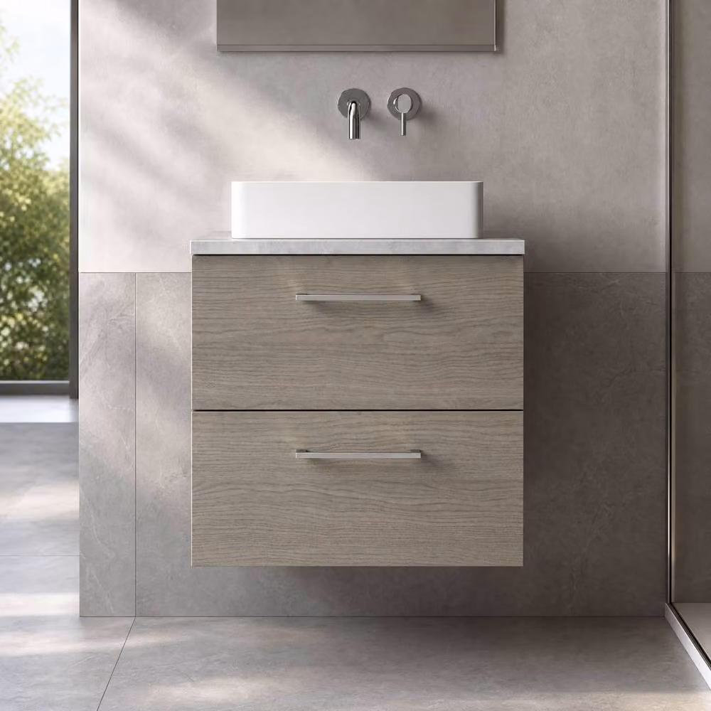 Balterley Solace Oak 2 Drawer Wall Hung Bathroom Unit with Laminate Worktop, Brown – 2