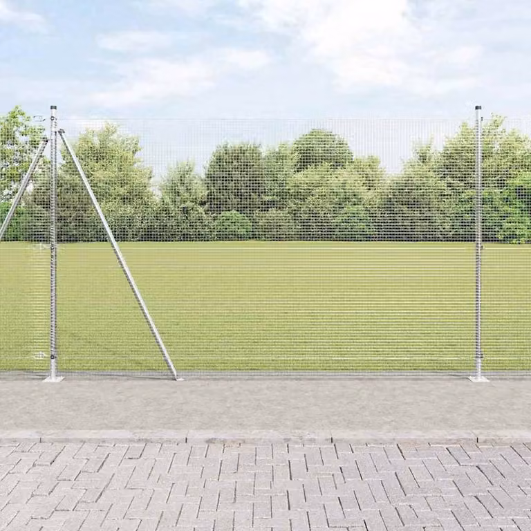 Berkfield Home Silver Galvanised Steel Welded Wire Fence with 13 Flanged Posts, 1.6 x 50 m