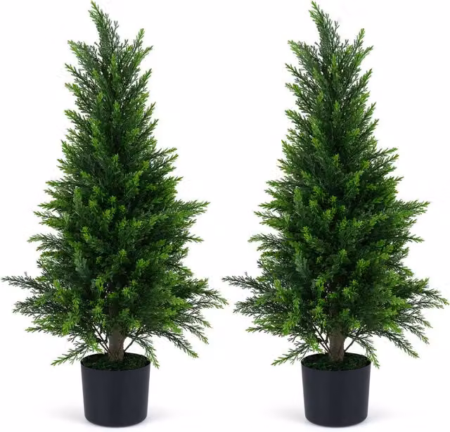 Set of 2 Green Artificial Cedar Cypress Trees by COSTWAY