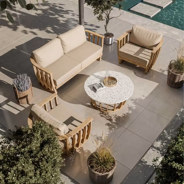 Royalcraft LUCCA 5-Seater Acacia Wood Lounging Set with Coffee Table and Beige Cushions