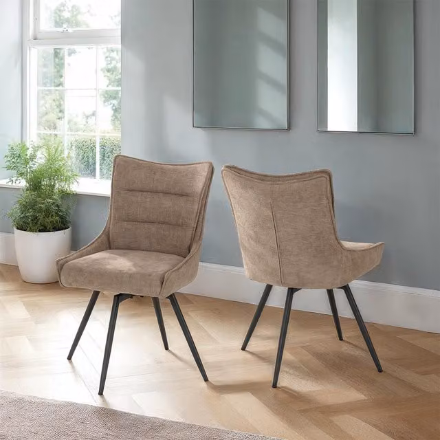 Seconique Lewis Swivel Dining Chair in Beige Fabric