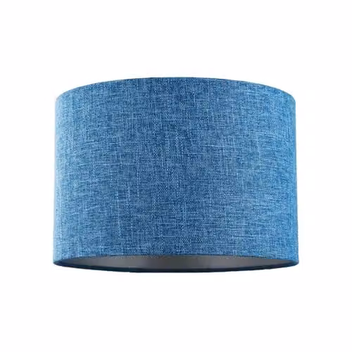 Happy Homewares Modern Round Blue and Silver Fabric Drum Lampshade, Diameter: 30 cm – 1