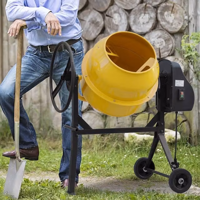 Living and Home Electric Portable Cement Concrete Mixer in Yellow, W/D: 110 x 70.5 cm