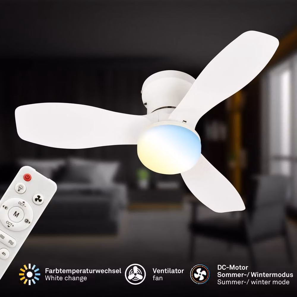 Briloner White LED Ceiling Fan with Colour Changing Light and Remote Control, 600 mm – 2