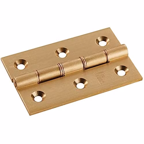 Loops Pair of Satin Brass Washered Butt Hinges for Internal Doors, W/D/H: 76 x 50 x 2.5 mm
