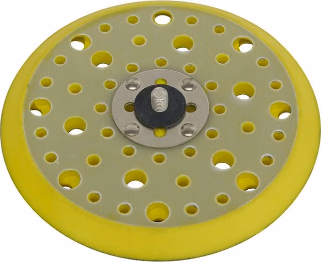 Loops 150mm DA Backing Pad for Hook and Loop Discs with 5/16 Inch UNF Thread and Multi-Hole Design in Yellow