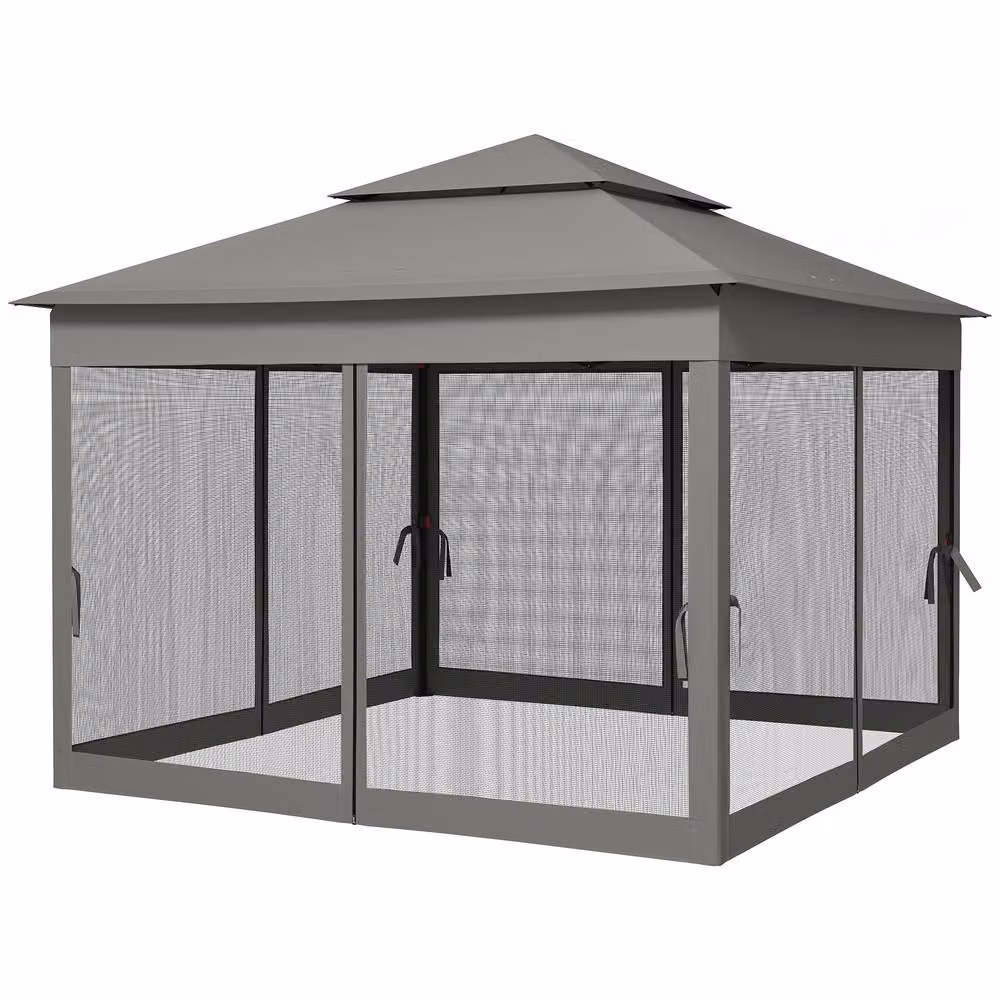 Rolipo Pop Up Gazebo with Double Roof and Netting, Dark Grey, W: 300 cm, D: 300 cm, H: 270 cm – 2