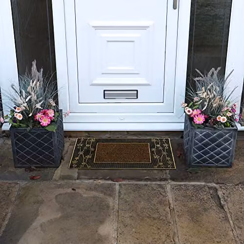 JVL Daisy Floral PVC Pin Scraper Doormat, Gold, W: 45 cm, D: 75 cm – 6