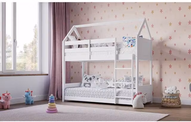 Flair Plation Low Play House Shorty Bunk Bed in White, Size: Junior, W/D/H: 190 x 80 x 174.2 cm