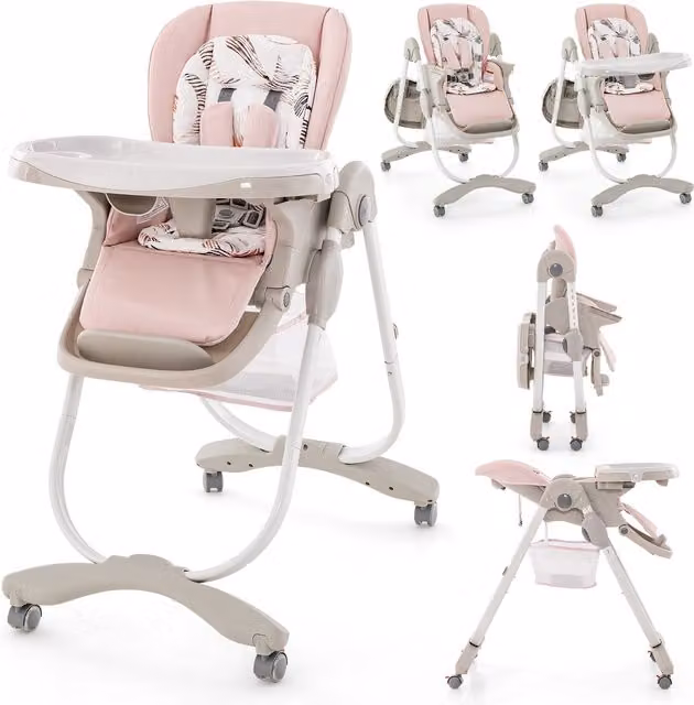 Costway Folding Baby Highchair with Rolling Wheels, Pink