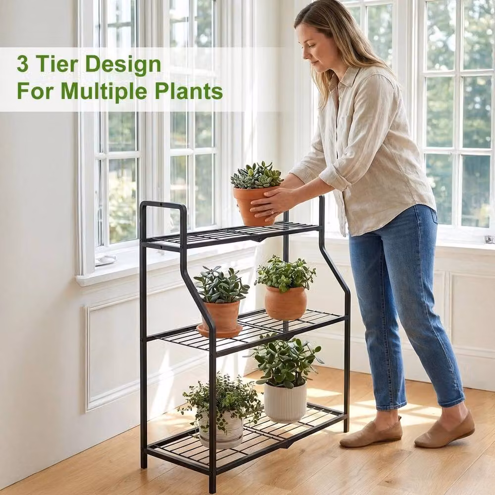 EONLION 3 Tier Metal Plant Stand in Matt Black for Indoor and Outdoor Use – 4
