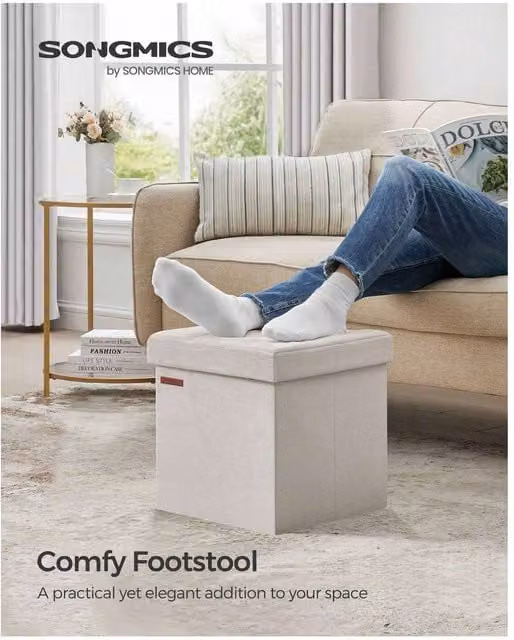 SONGMICS Velvet Storage Ottoman in White