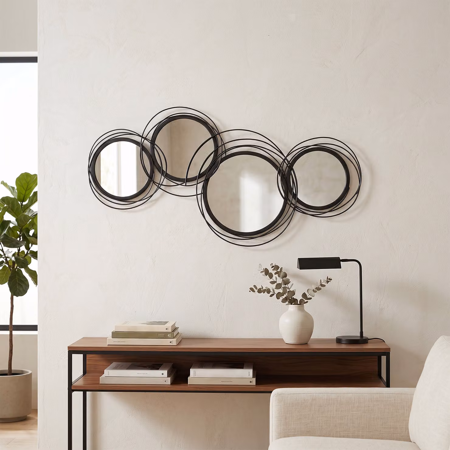 HOMCOM Modern Geometric Metal Wall Art Round Decorative Mirror in Black, Diameter: 56 cm – 2