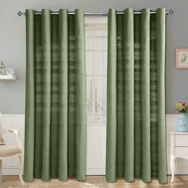 Homescapes Cotton Rajput Ribbed Curtain Pair in Green, Width: 182 cm, Height: 167 cm