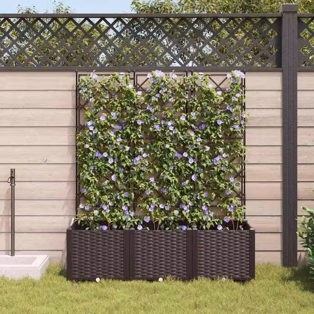 Berkfield Home Modern Garden Planter with Trellis, 3 Pieces, Brown, W/D/H: 120 x 40 x 143 cm – 1