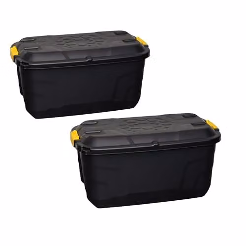 Samuel ALEXANDER Set of 2 Heavy Duty Plastic Storage Boxes with Lockable Lids and Wheels, Black, 75L each