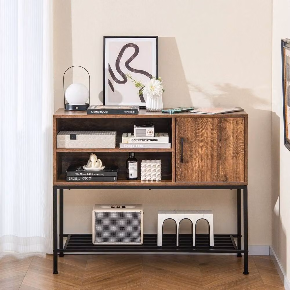 FORGEVIO Industrial Wooden Sideboard Buffet Cabinet and Coffee Bar Console Table in Brown – 5