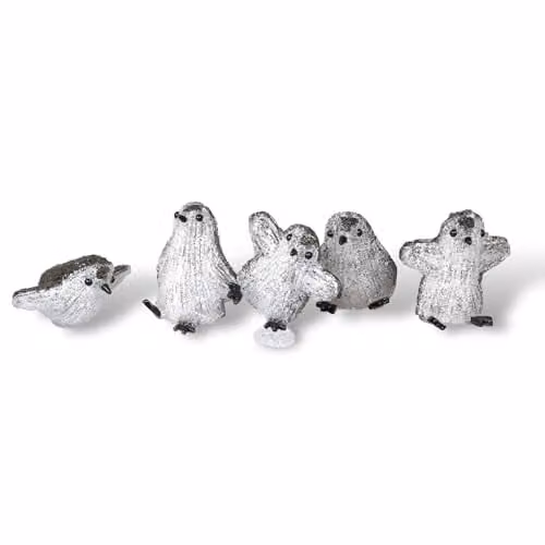 mysmartbuy Set of 5 Silver Acrylic Light Up Penguin Ornaments with 8 LEDs and Timer, H12 x W11 x D11 cm