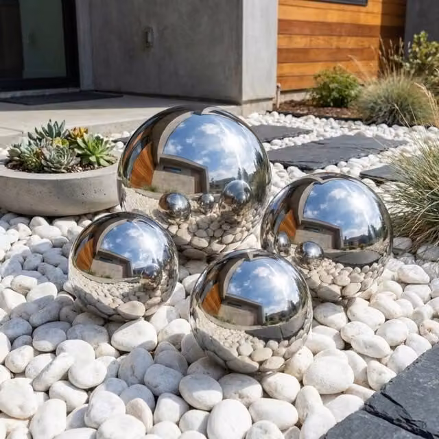 Garden Greatness 4 Pack Stainless Steel Gazing Balls Set in Silver and Multicolour