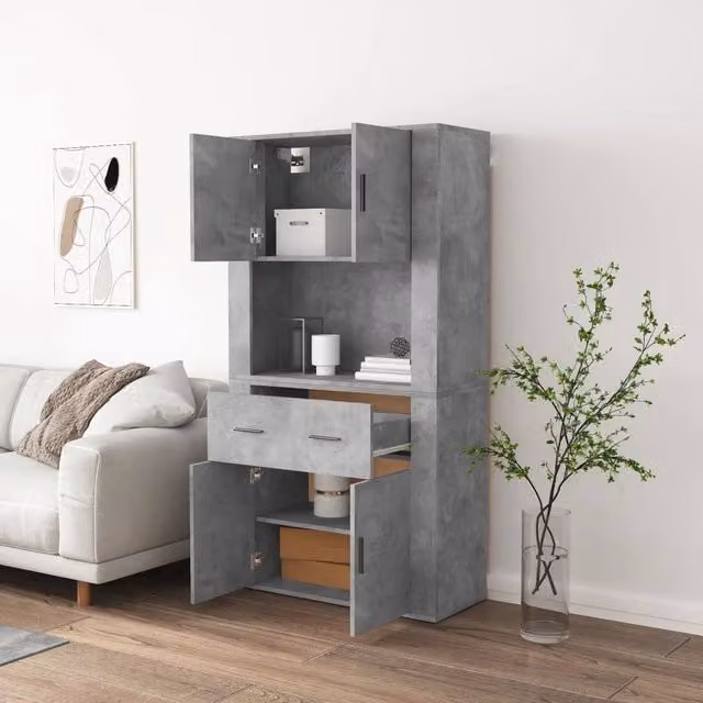 Berkfield Home Highboard in Concrete Grey, MDF, W/D/H: 80.0 x 33.0 x 70.0 cm