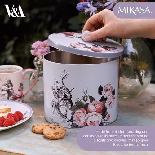 Mikasa Floral Metal Biscuit Tin with Lid in Blue and Multicolour, Diameter: 15 cm – 3