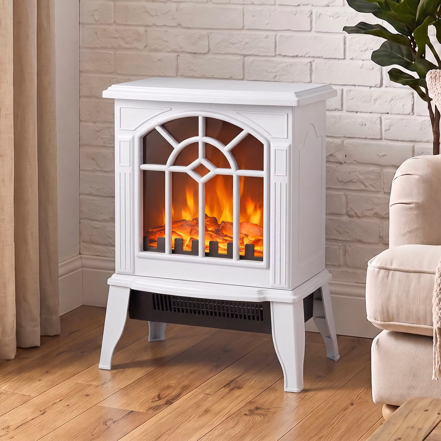 HOMCOM Freestanding Electric Fireplace with LED Flame Effect in White, W/D/H: 100 x 46 x 46 cm – 6