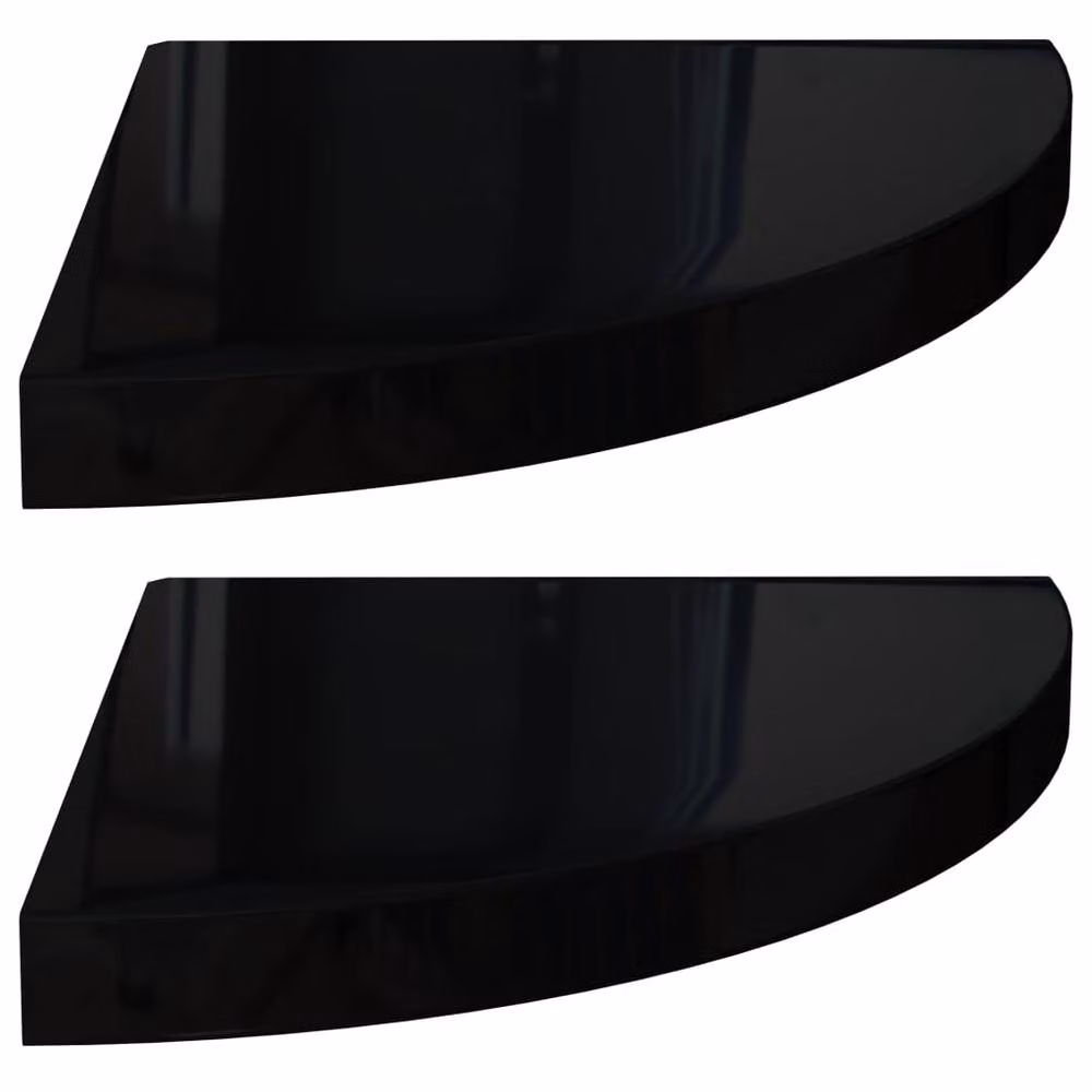 Berkfield Home Durable Floating Corner Shelves, 2 Pack, High Gloss Black, W/D/H: 35 x 35 x 3.8 cm – 3