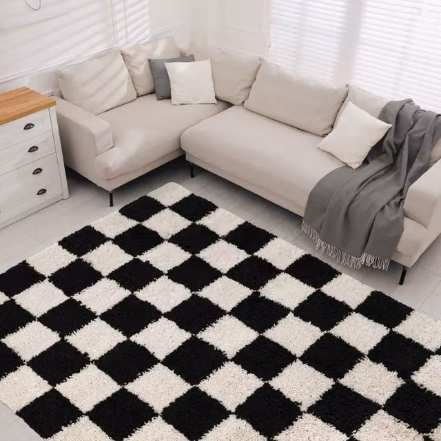 Melrose Interiors Super Soft Cosy Checkerboard Area Rug in Black, W: 160 cm, L: 230 cm