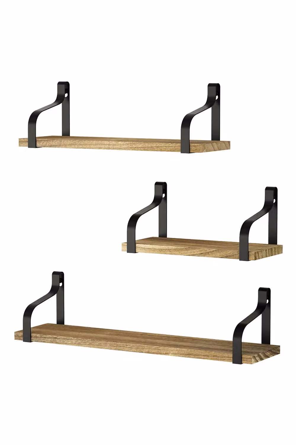 Livingandhome 3-Piece Light Carbonised Wood Floating Display Shelves and Plant Stand in Brown – 2