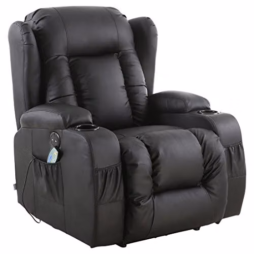 More4Homes Caesar Electric Automatic Recliner with Heat and Massage in Black Bonded Leather – 5