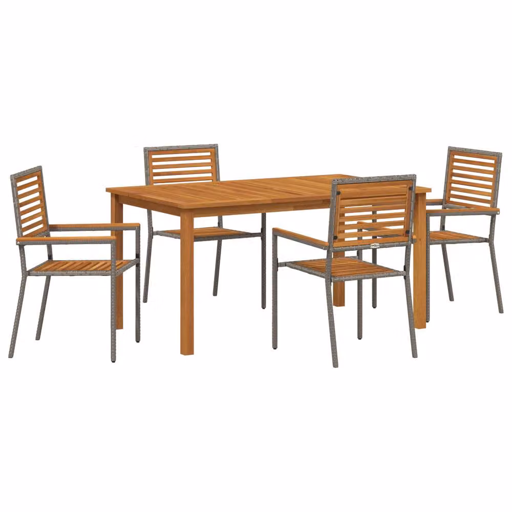 Berkfield Home 5 Piece Grey Poly Rattan and Acacia Wood Garden Dining Set – 2