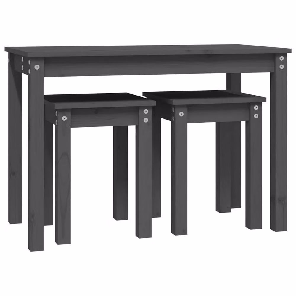 Berkfield Home Nesting Tables, 3 Piece Set in Grey Solid Pine Wood – 3