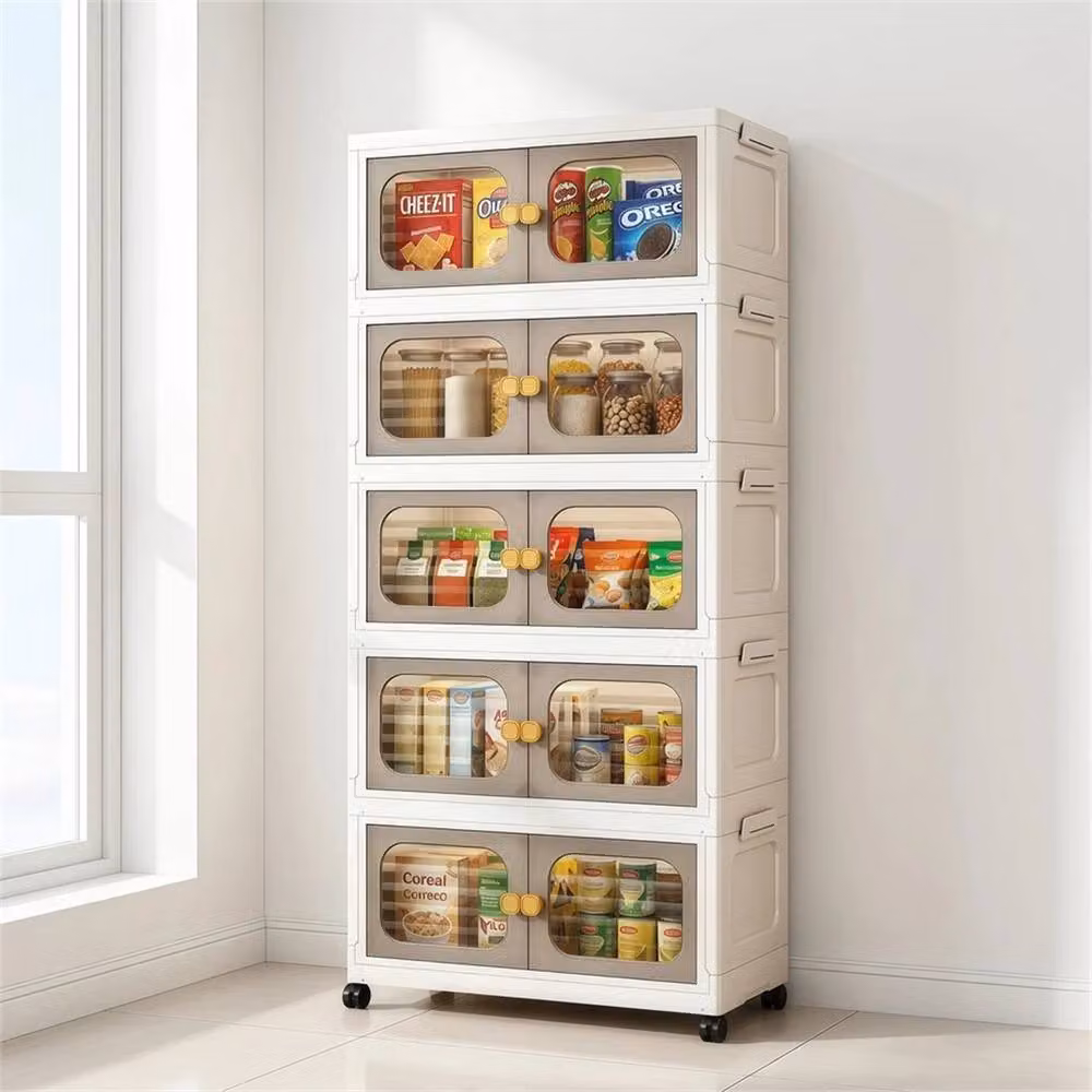 EONLION 5-Tier Plastic Storage Organizer with Hinged Doors in White, W/D: 100 x 60 cm – 2