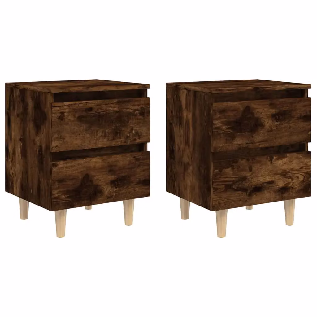 Berkfield Home Bed Cabinets with Solid Wood Legs, 2 Pieces, Smoked Oak Brown, W: 40 cm, D: 35 cm, H: 50 cm – 2
