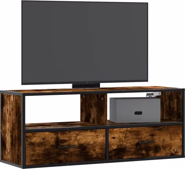 Berkfield Home Industrial TV Cabinet in Smoked Oak and Brown, W/D/H: 100 x 31 x 39.5 cm – 1