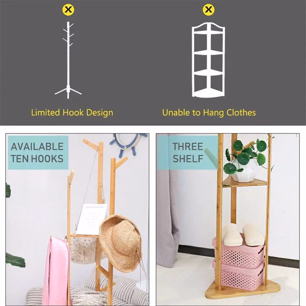 Kelvenix Scandinavian Style Wooden Coat Stand and Shoe Rack with Tripod Base in Brown – 2