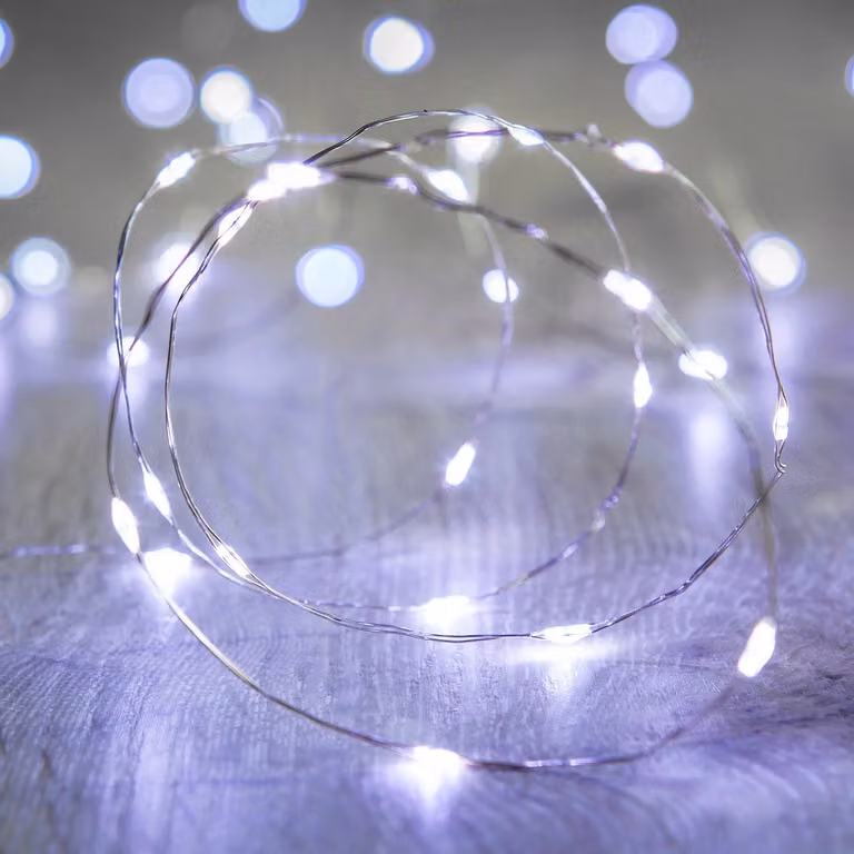 Lights4fun 20 White LED Micro Battery Fairy Lights with Silver Metal String