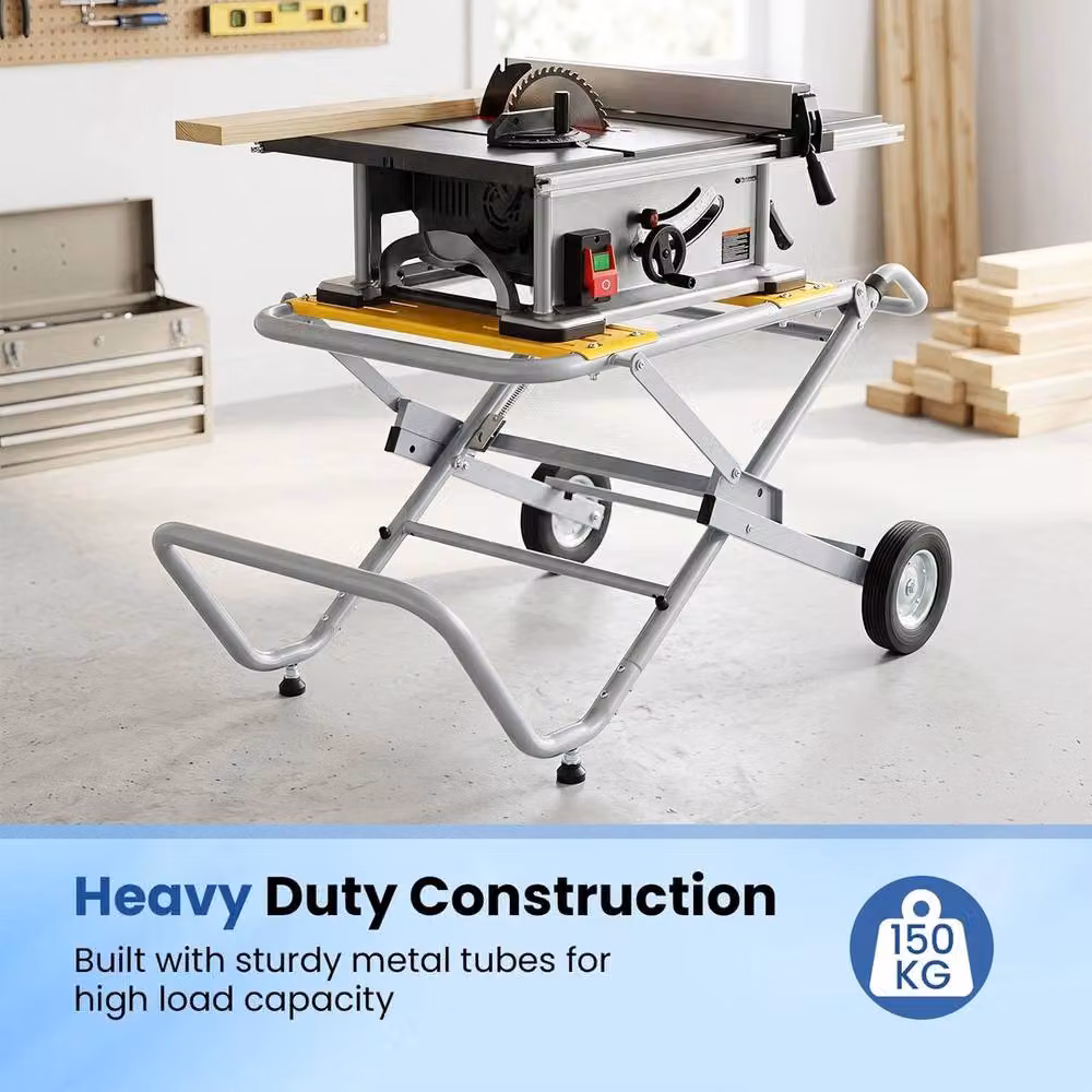 VOGREX Heavy Duty Portable Folding Table Saw Stand with 20cm Wheels in Yellow – 2