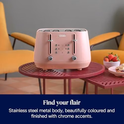 De'Longhi Eclettica CTY4003.PK 4-Slot Metal Toaster with Reheat and Defrost Functions, Pink – 2
