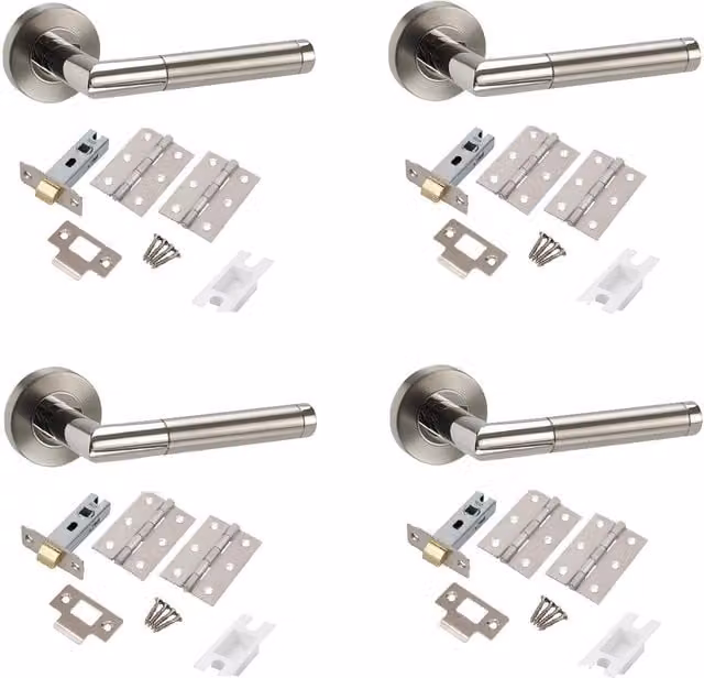 Golden Grace Polished Silver Mitred Door Handles on Rose Internal Set, 4 Pack