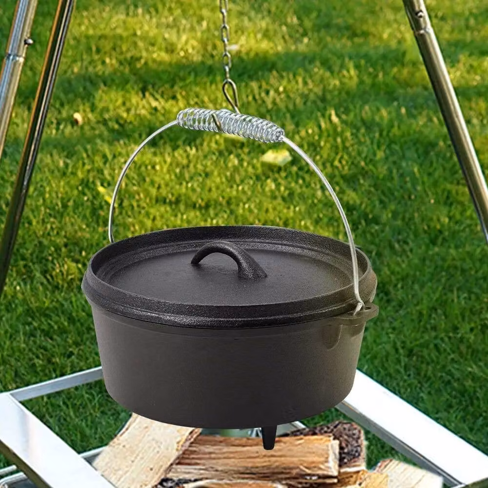 KORVIXA Pre-Seasoned Cast Iron Camp Dutch Oven Casserole with Legs in Black – 5