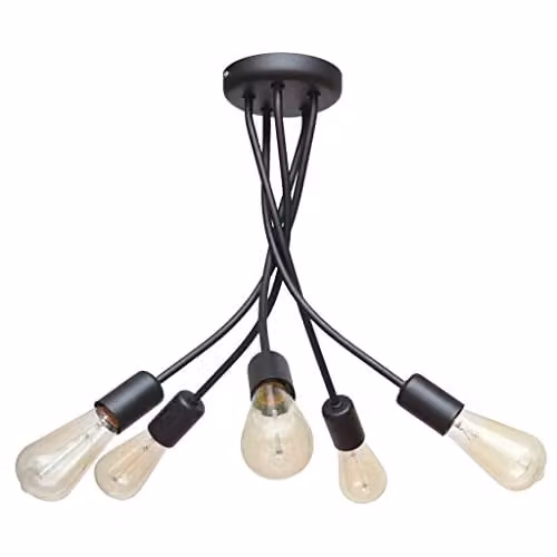 Netlighting Helam Harvard Multi Arm Semi Flush Ceiling Light in Black, Diameter: 40 cm