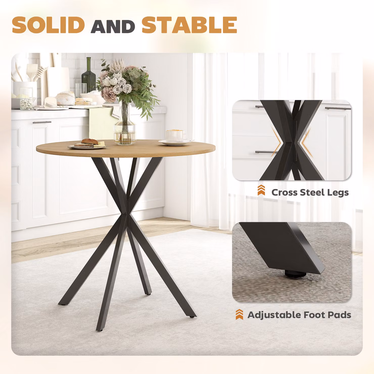 HOMCOM Industrial Round Dining Table in Brown and Black, Diameter: 80 cm, Height: 75 cm – 5