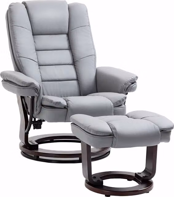 HOMCOM Grey Recliner Armchair with Footstool, 360 Degree Swivel and 135 Degree Recline, 130kg Capacity